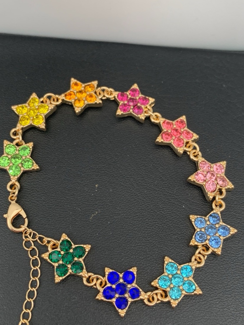Gold-Tone Multicolor rhinestone Star / flower tennis Link Bracelet